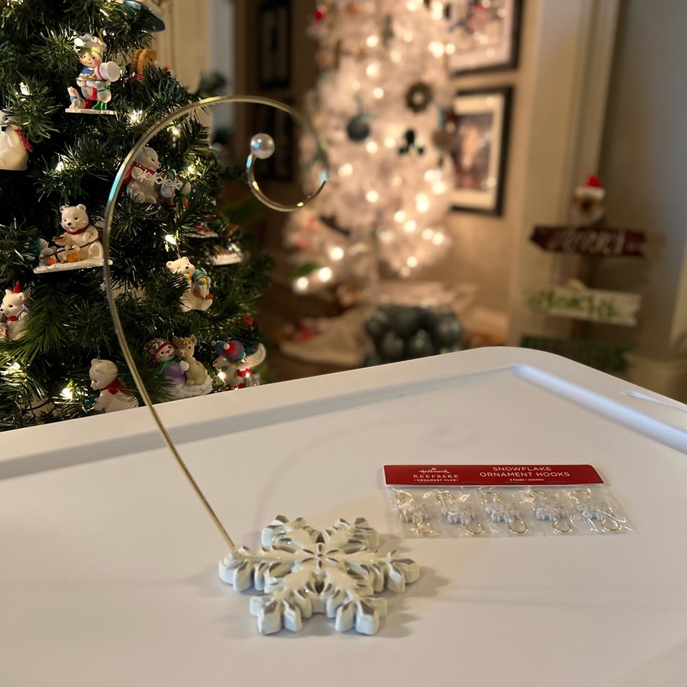 Hallmark snowflake ornament display with matching hooks…❄️